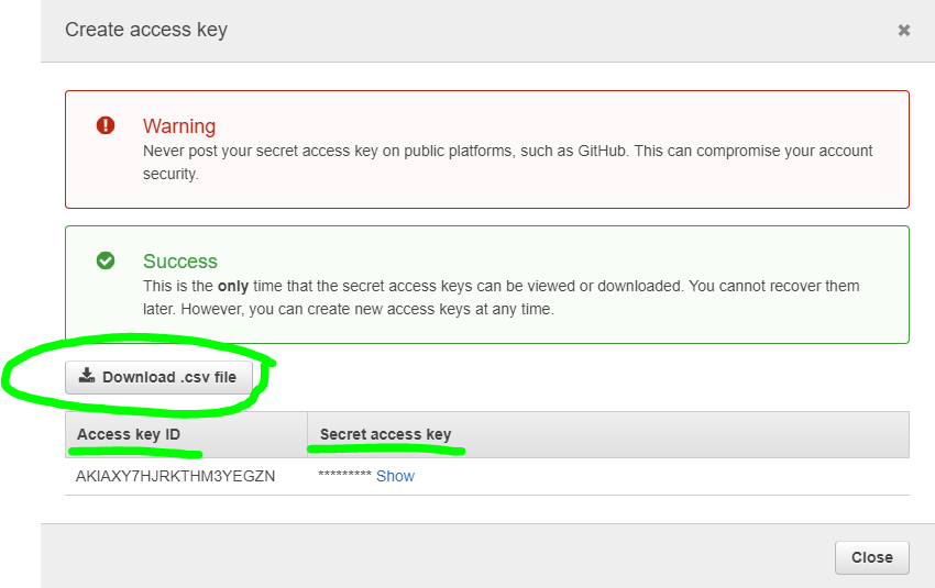 Download access keys