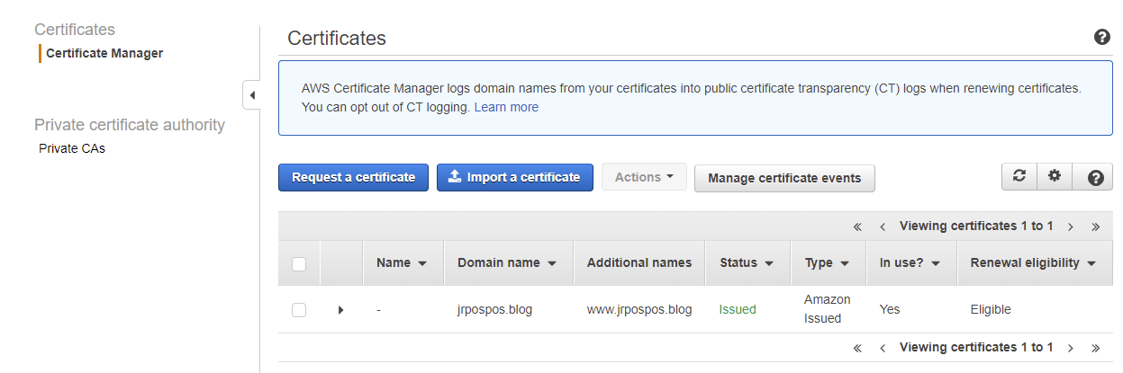 Create an ACM certifcate