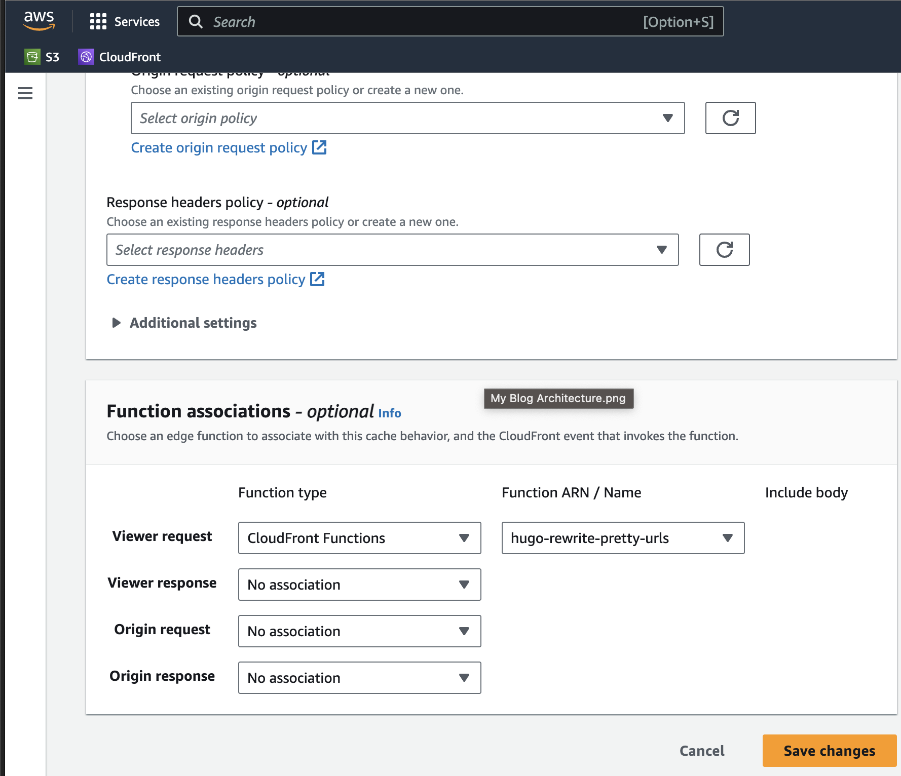 CloudFront Function associated to the existing CloudFront distribution