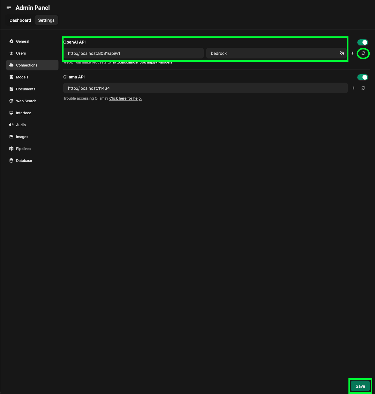Connect the OpenWebUI to Amazon Bedrock